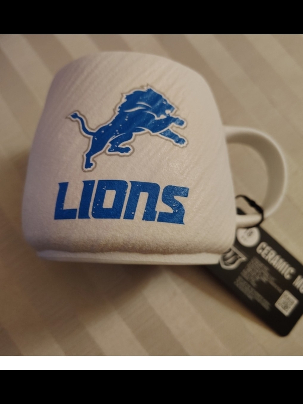 NFL Detroit Lions White Ceramic Mug with Blue Logo